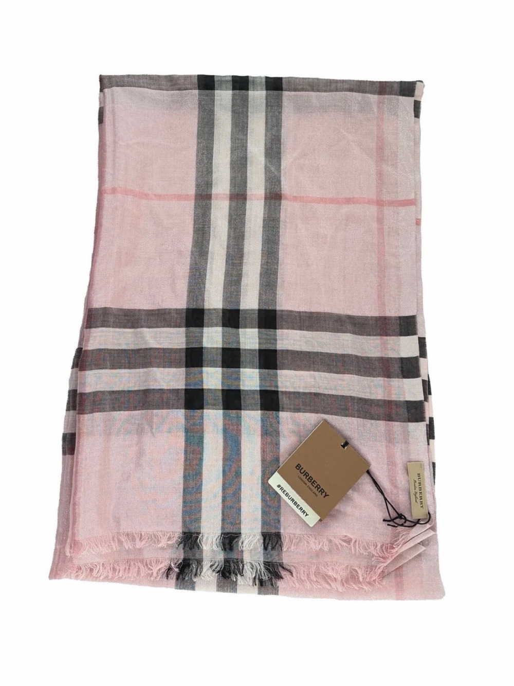 Burberry Pink and Black Check Lightweight Scarf 0283 - Picture 2 of 7